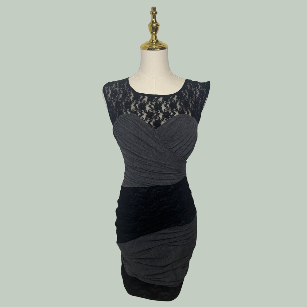 guess gray black floral lace bodycon dress goth Y2K club coquette chic grunge